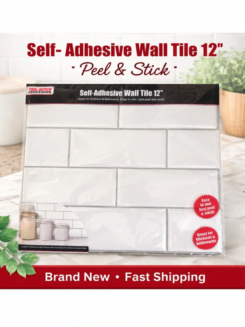 Self-Adhesive Peel & Stick White Wall Tile